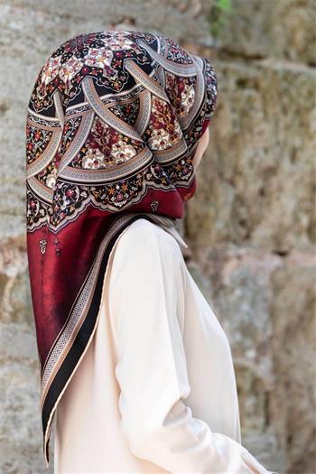 Vissona Twill İpek Eşarp - 17376 - 0018-0001 Bordo Siyah