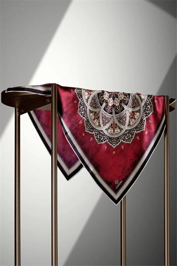 Vissona Twill İpek Eşarp - 17376 - 0018-0001 Bordo Siyah
