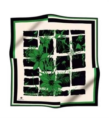 Vissona Twill İpek Eşarp - 51019 - 0035-0001 Zümrüt Siyah