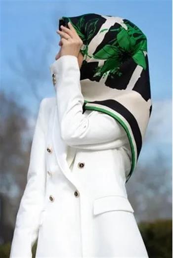 Vissona Twill İpek Eşarp - 51019 - 0035-0001 Zümrüt Siyah