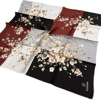 Vissona Twill İpek Eşarp - 6273 - 0001-0018 Siyah Bordo