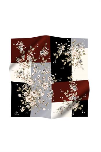 Vissona Twill İpek Eşarp - 6273 - 0001-0018 Siyah Bordo