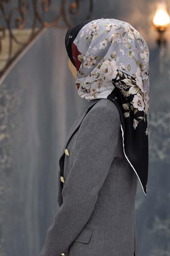 Vissona Twill İpek Eşarp - 6273 - 0001-0018 Siyah Bordo