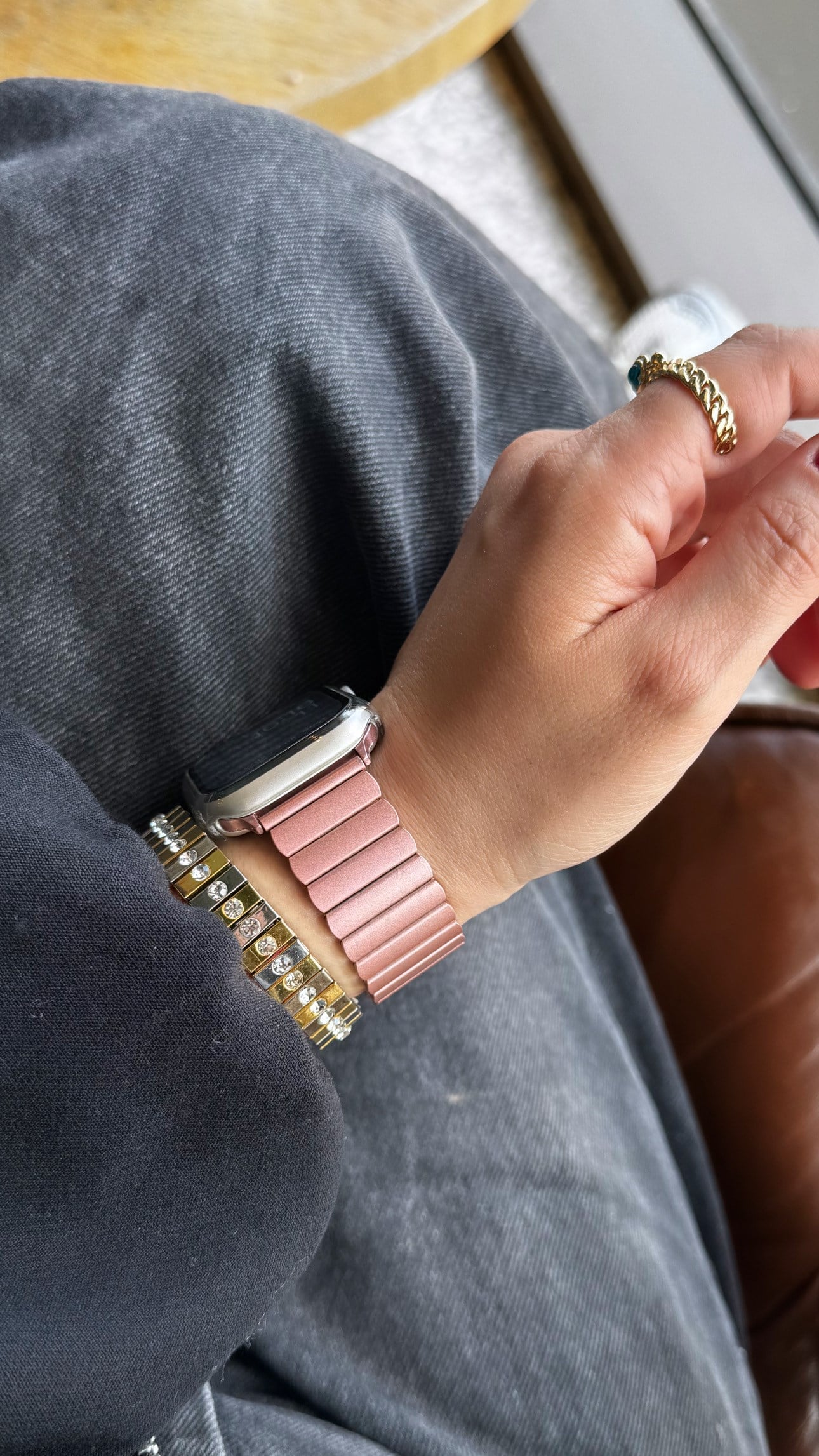 Baklalı Çelik Applewatch Kordon Rose