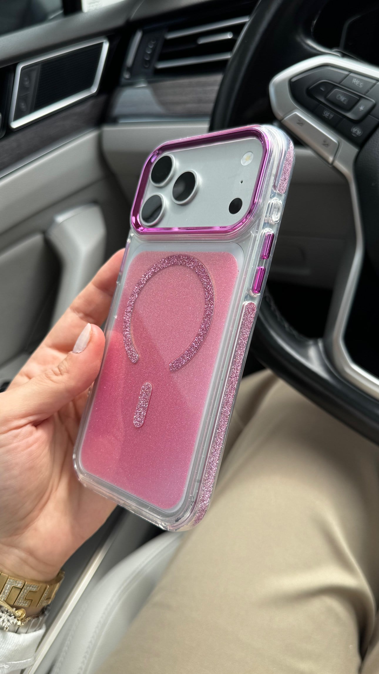Glitter Magsafe İphone Telefon Kılıfı Fuşya Pembe