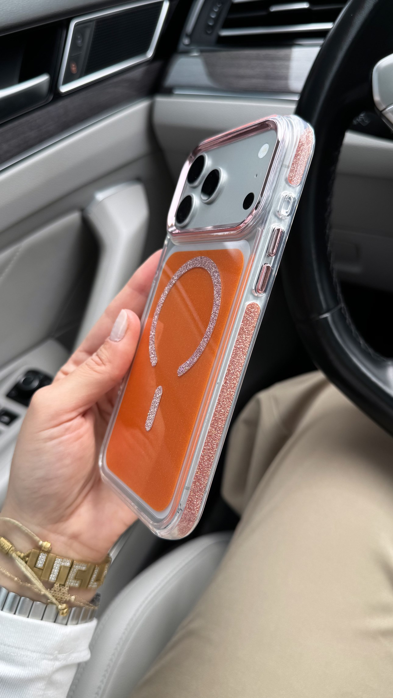 Glitter Magsafe İphone Telefon Kılıfı Turuncu