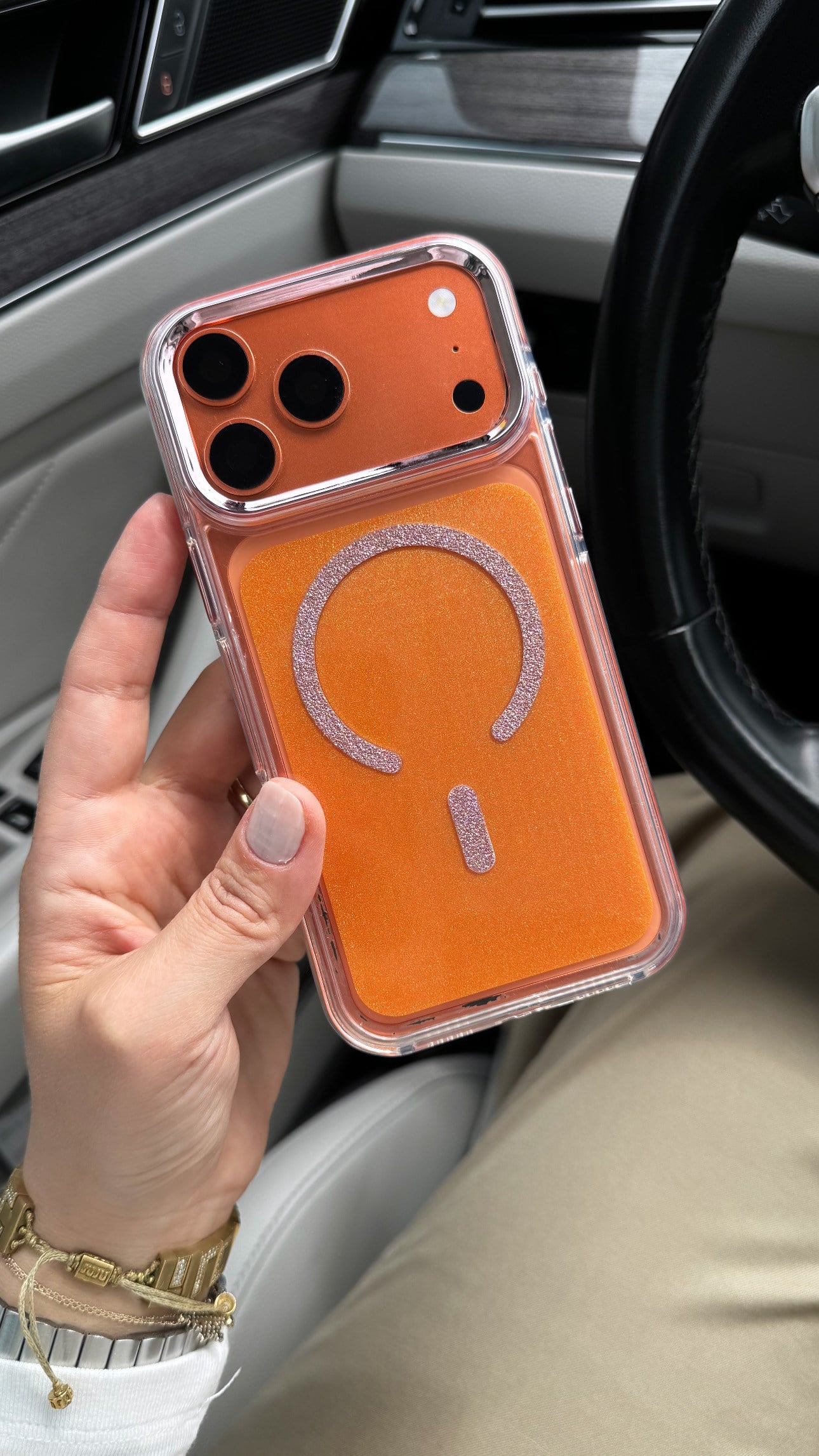 Glitter Magsafe İphone Telefon Kılıfı Turuncu