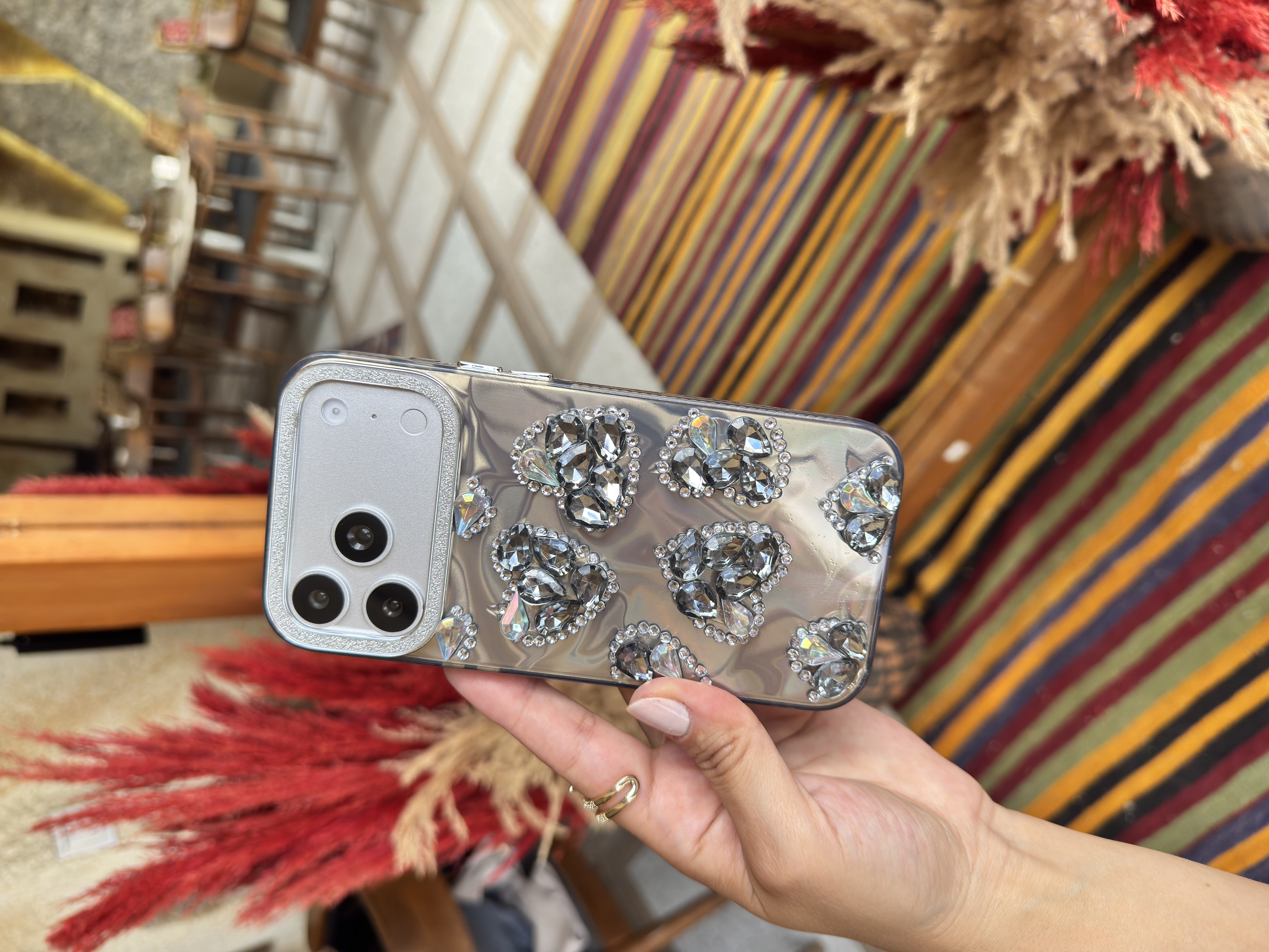 Glow Taşlı İphone Telefon Kılıfı Antrasit