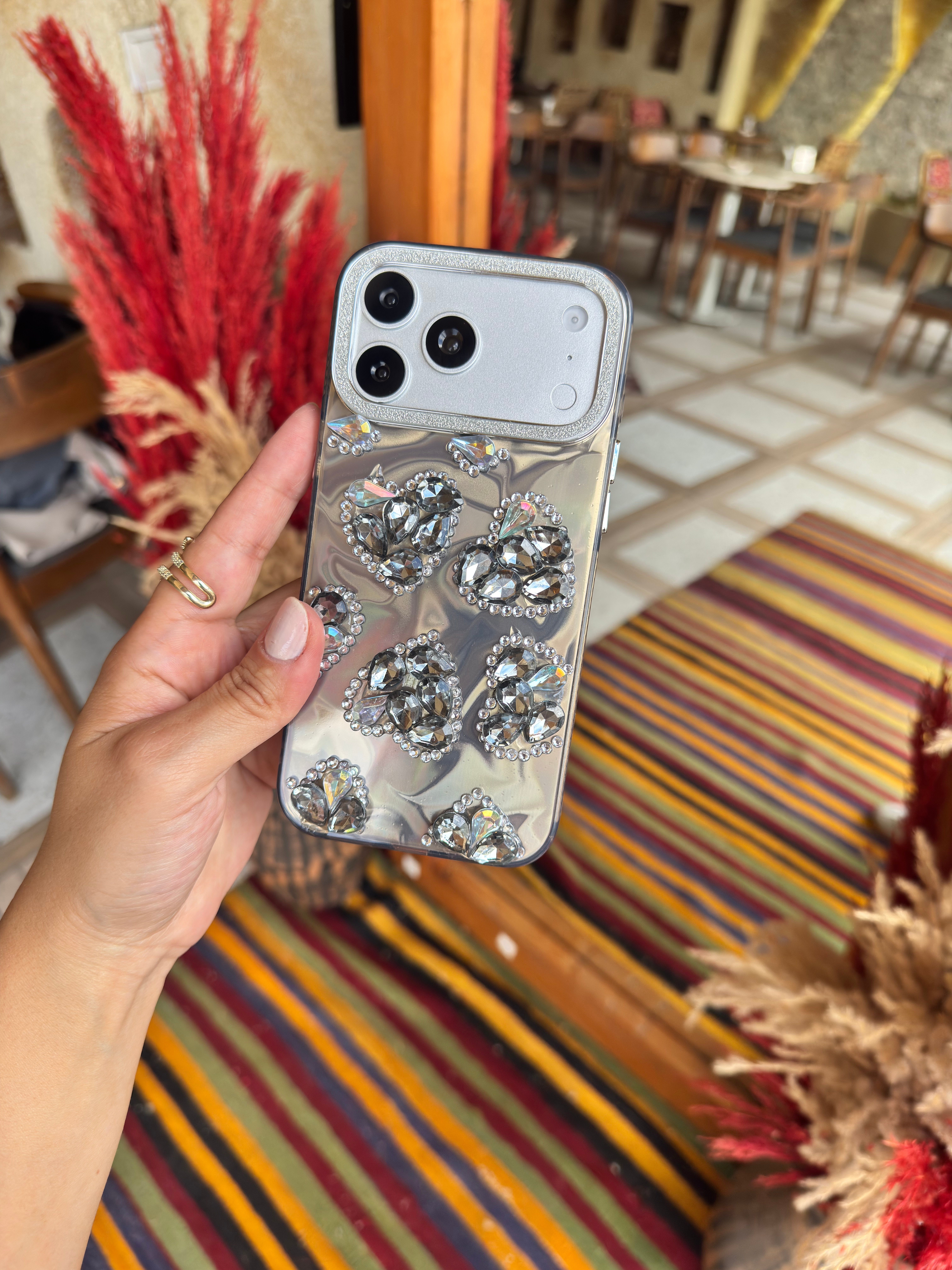 Glow Taşlı İphone Telefon Kılıfı Antrasit