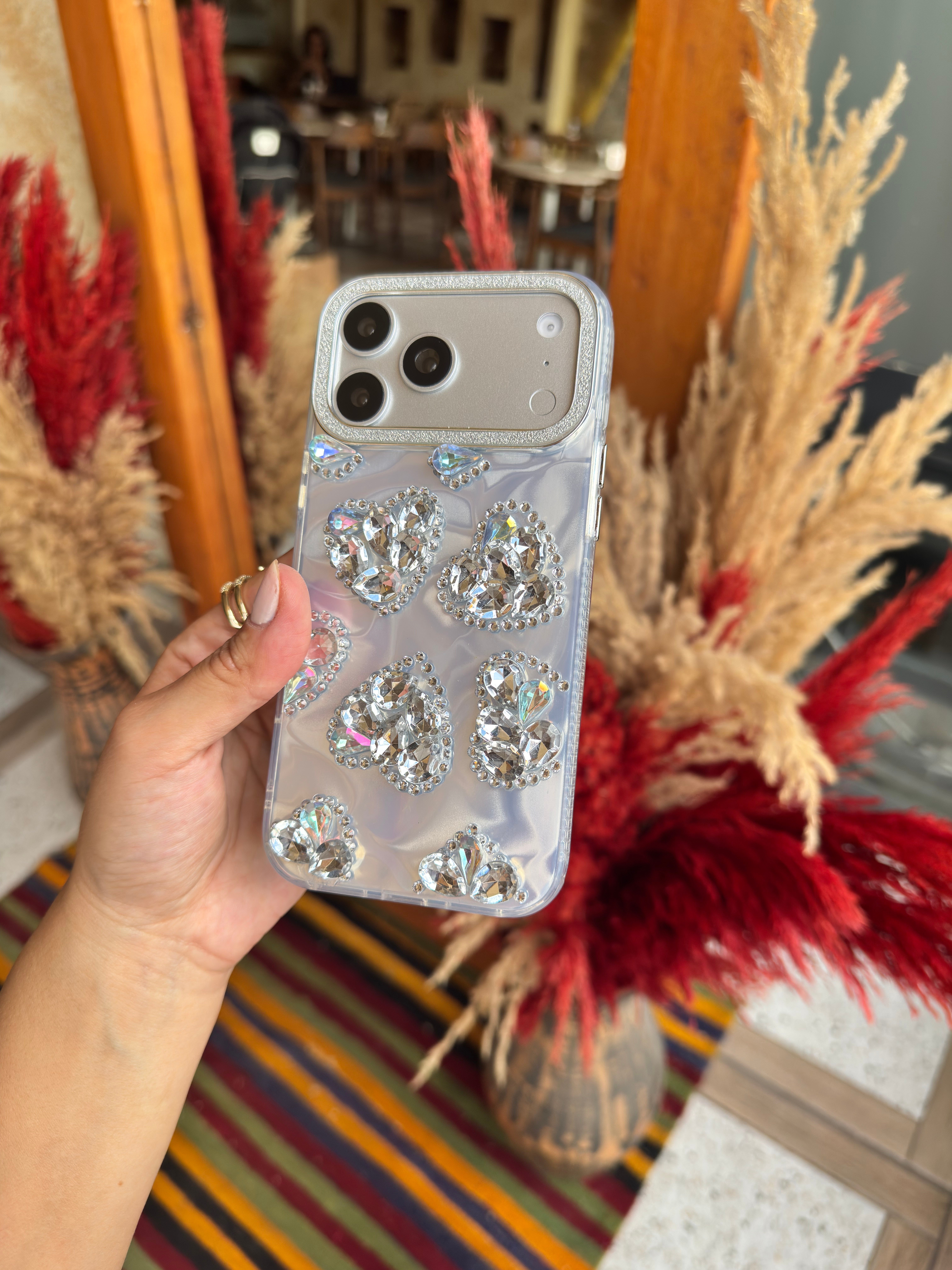Glow Taşlı İphone Telefon Kılıfı Gümüş