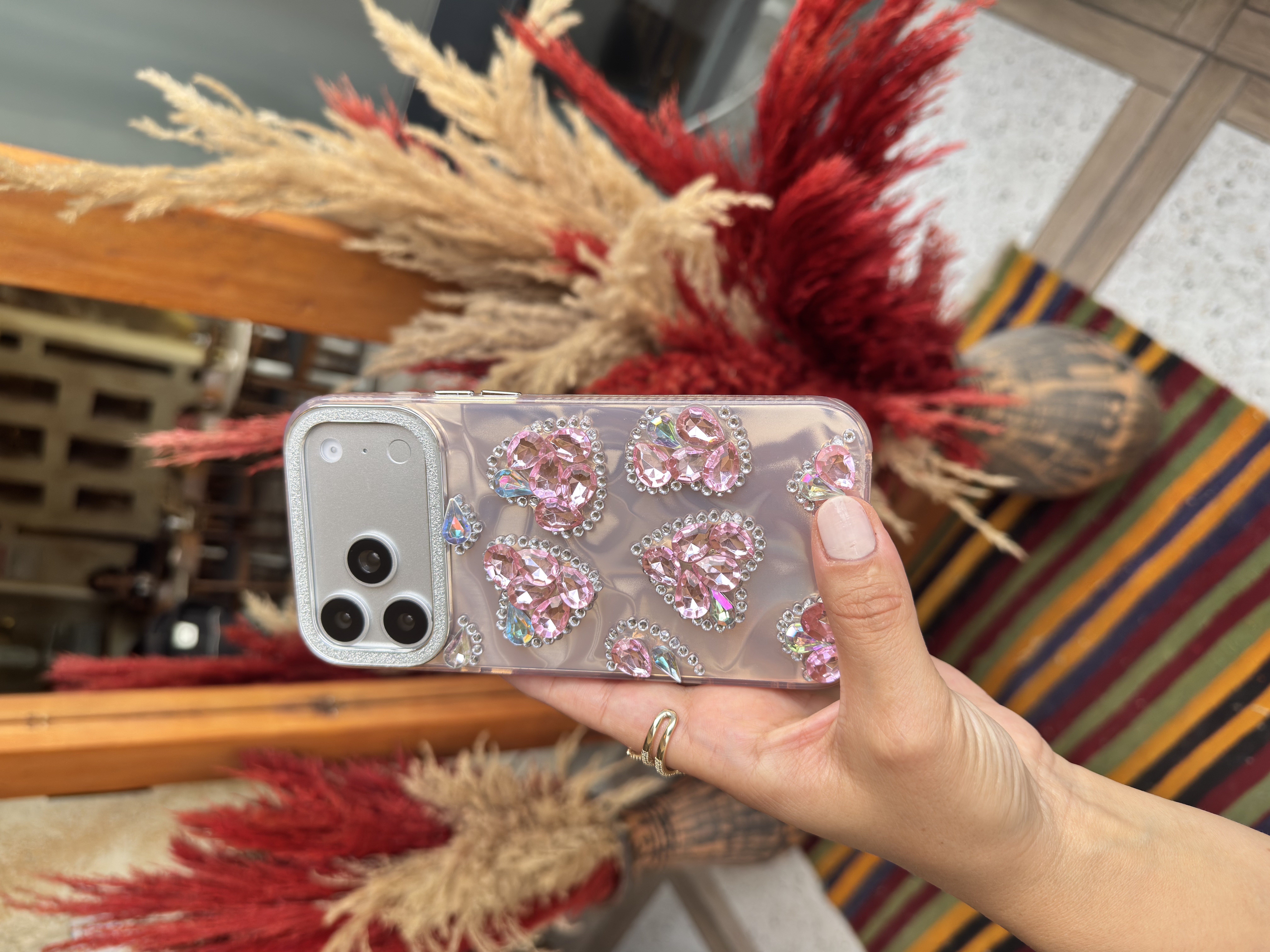 Glow Taşlı İphone Telefon Kılıfı Pembe