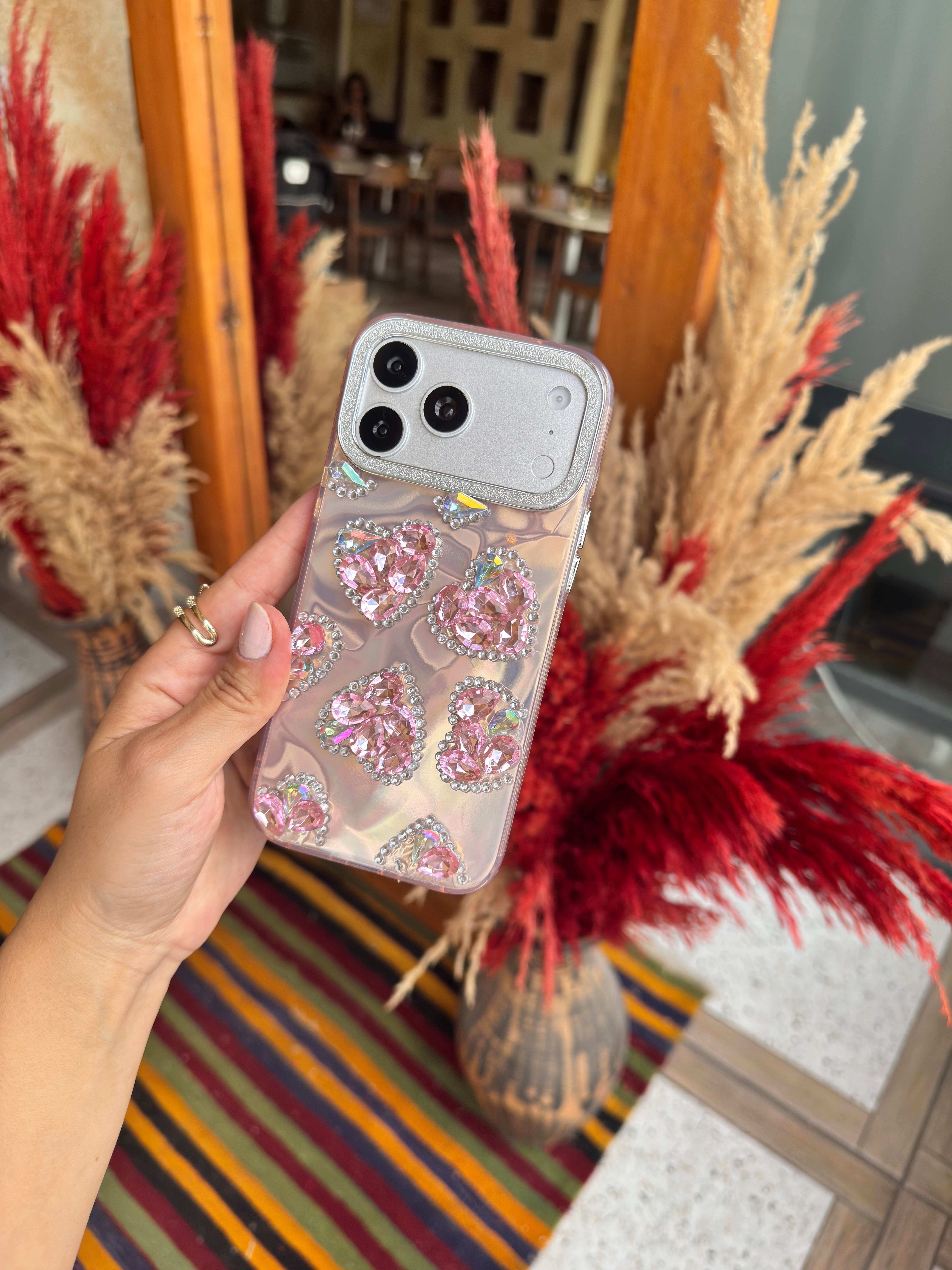 Glow Taşlı İphone Telefon Kılıfı Pembe