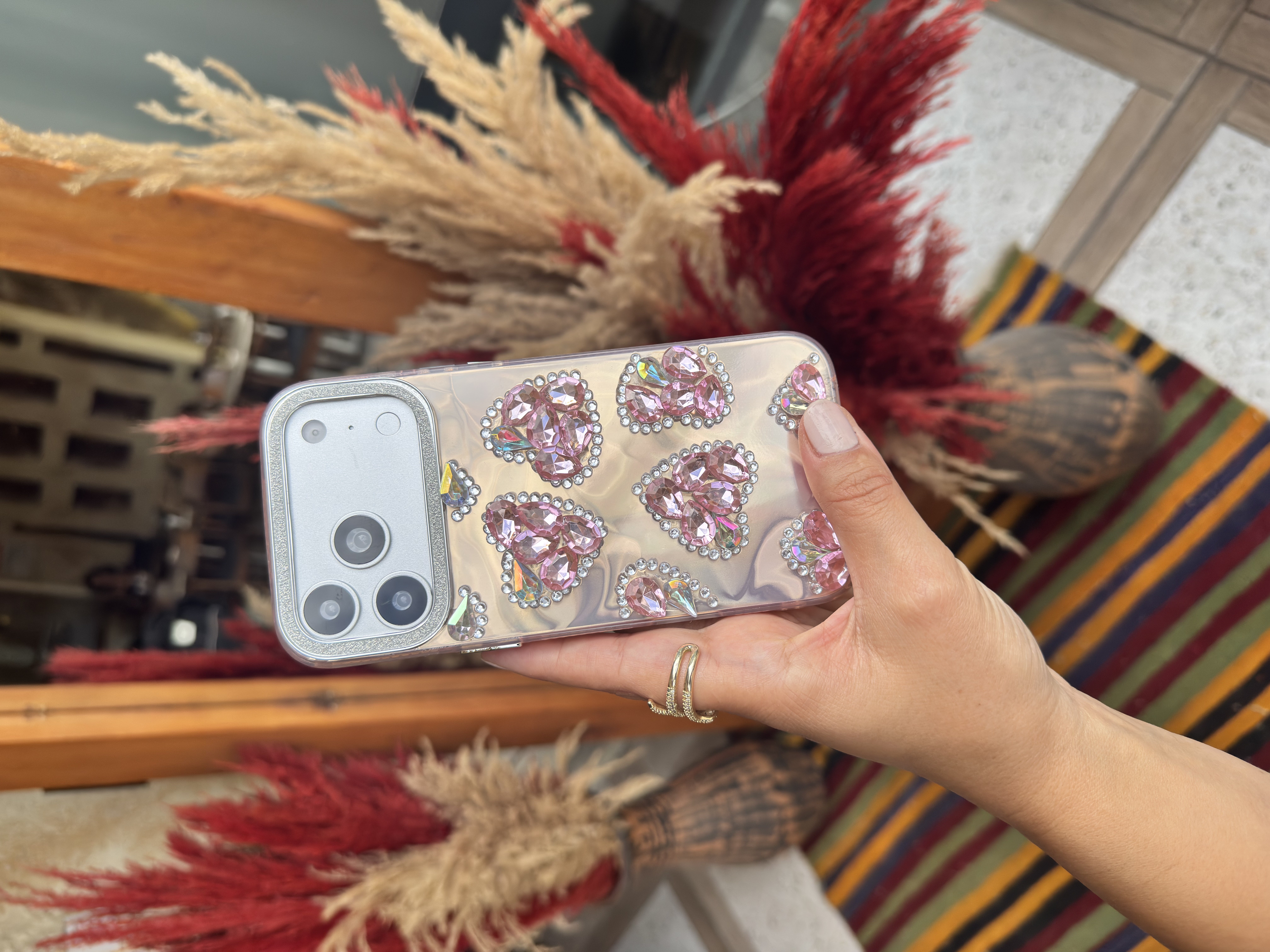 Glow Taşlı İphone Telefon Kılıfı Pembe