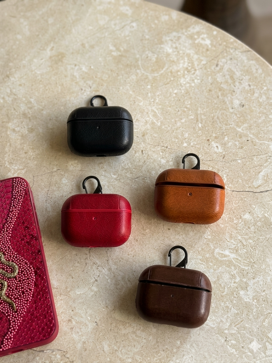 Premium Deri Görünümlü AirPods Kılıfı Kırmızı