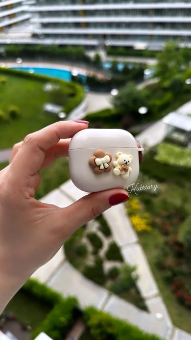 Ayıcık Airpods Kılıfı Krem