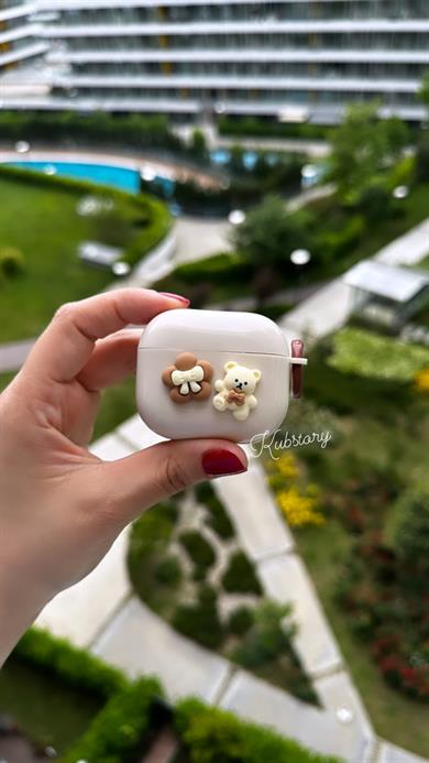 Ayıcık Airpods Kılıfı Krem