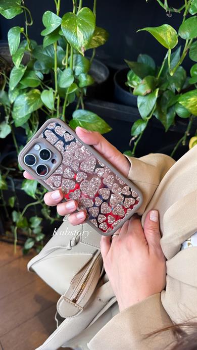 Aynalı Kalp Desenli İphone Telefon Kılıfı Nude