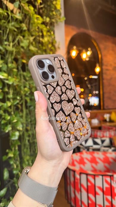 Aynalı Kalp Desenli İphone Telefon Kılıfı Nude