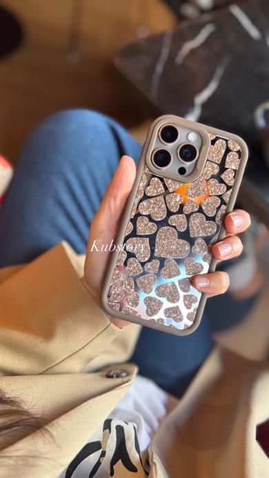 Aynalı Kalp Desenli İphone Telefon Kılıfı Nude