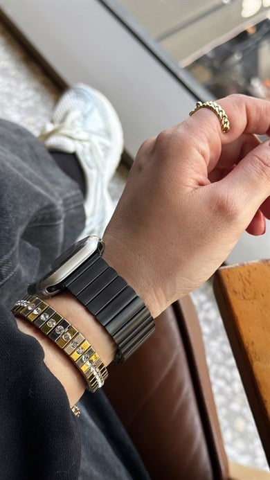 Baklalı Çelik Applewatch Kordon Siyah