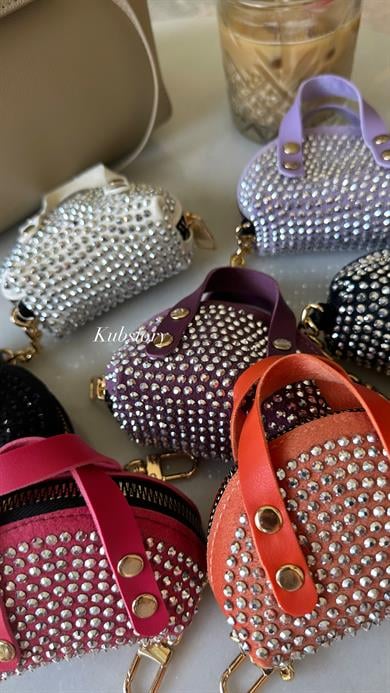 Çanta Charm Taşlı Krem