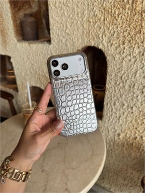 Croco Yılan Derili İphone Telefon Kılıfı Gümüş