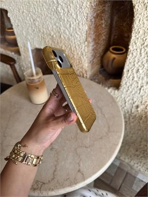 Croco Yılan Derili İphone Telefon Kılıfı Gold