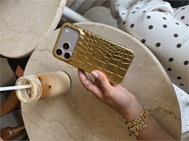 Croco Yılan Derili İphone Telefon Kılıfı Gold