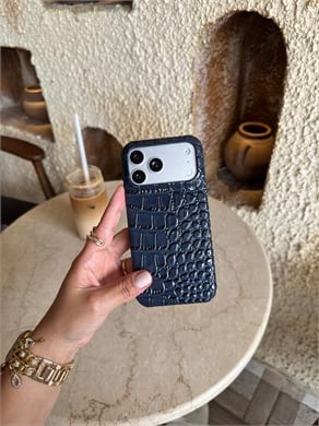 Croco Yılan Derili İphone Telefon Kılıfı Lacivert