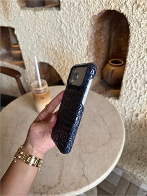 Croco Yılan Derili İphone Telefon Kılıfı Lacivert