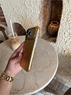 Croco Yılan Derili İphone Telefon Kılıfı Gold