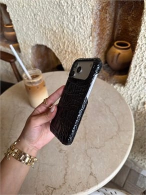 Croco Yılan Derili İphone Telefon Kılıfı Siyah
