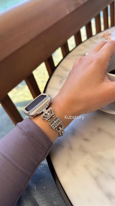 Crown Taç Desenli Metal Kordon Gümüş