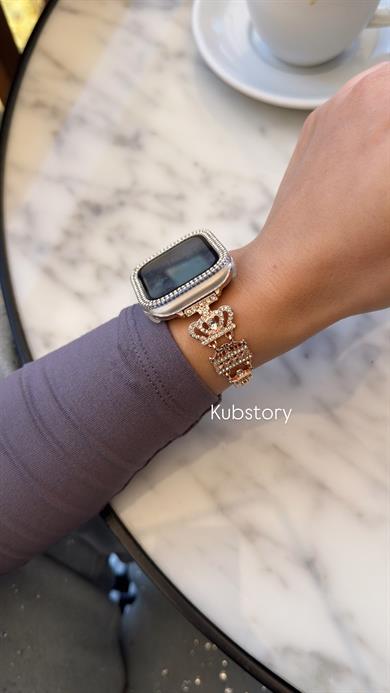 Crown Taç Desenli Çelik Kordon Rose