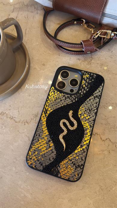 Deri Snake Model İphone Telefon Kılıfı Siyah