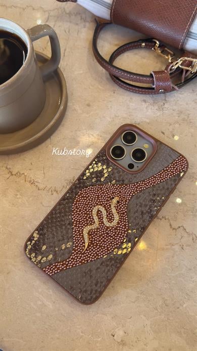 Deri Snake Model İphone Telefon Kılıfı Kahverengi