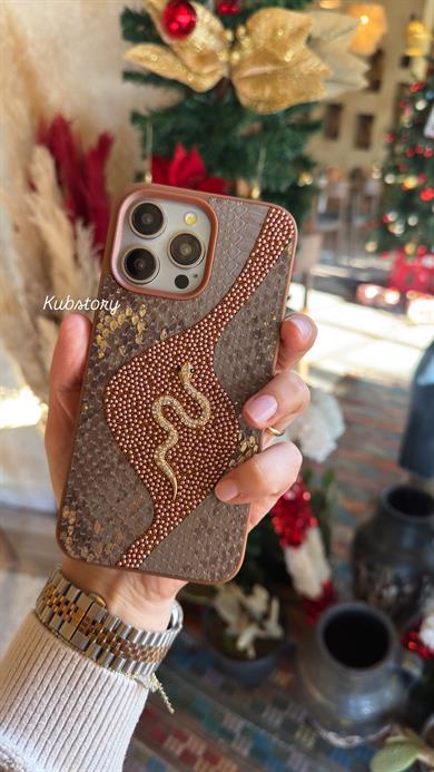 Deri Snake Model İphone Telefon Kılıfı Kahverengi