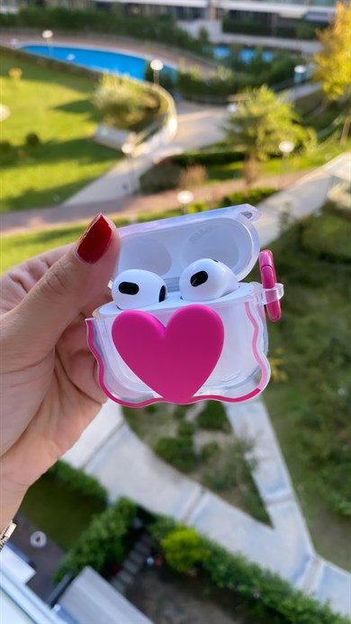 Fuşya Kalpli Silikon Airpods Kılıfı