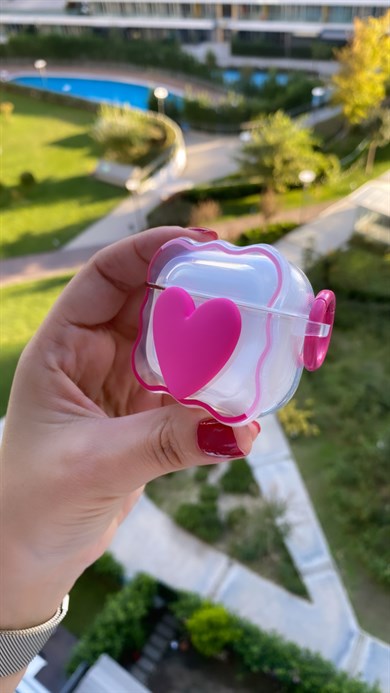 Fuşya Kalpli Silikon Airpods Kılıfı