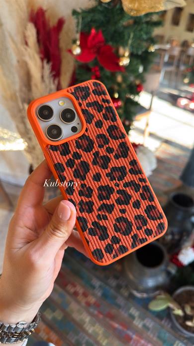 Kabartmalı Leopar İphone Telefon Kılıfı Turuncu