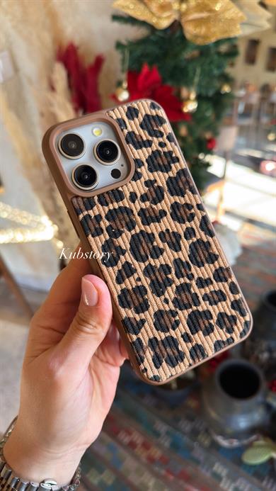 Kabartmalı Leopar İphone Telefon Kılıfı Kahverengi