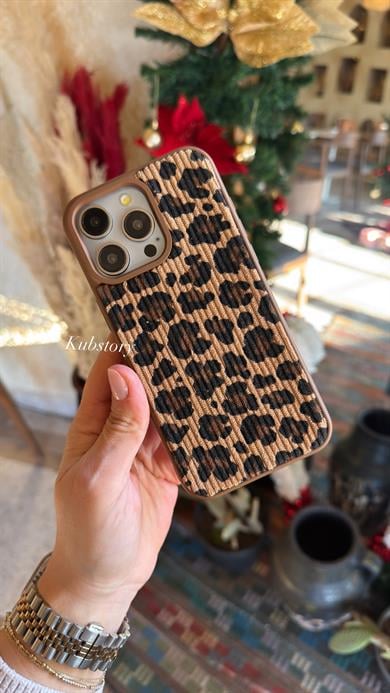 Kabartmalı Leopar İphone Telefon Kılıfı Kahverengi