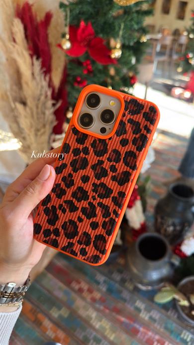 Kabartmalı Leopar İphone Telefon Kılıfı Turuncu