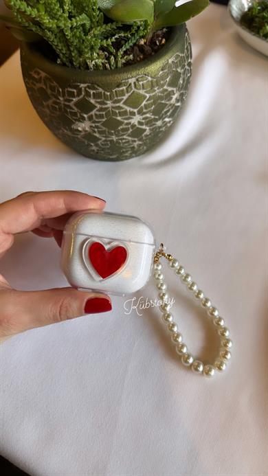 Kırmızı Kalp Airpods Kılıf İncili