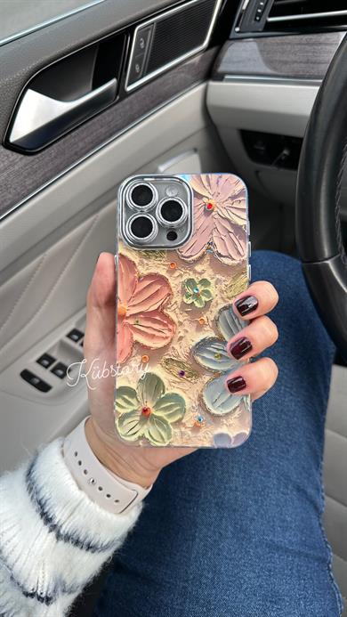 Lens Korumalı Çiçekli İphone Telefon Kılıfı Turuncu