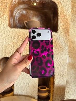 Leopar Desen Hologram İPhone Telefon Kılıfı Fuşya