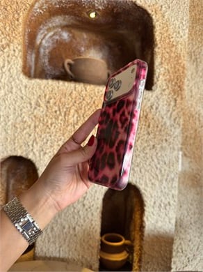 Leopar Desen Hologram İPhone Telefon Kılıfı Pembe