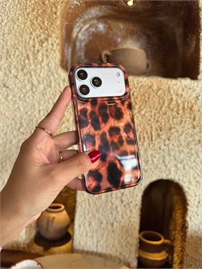 Leopar Desen Hologram İPhone Telefon Kılıfı Koyu Kahverengi
