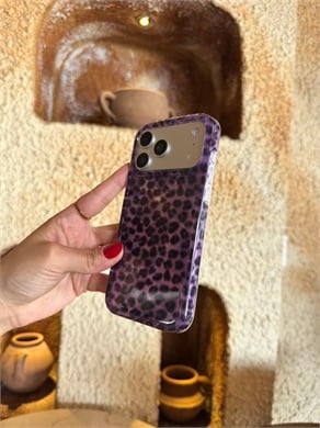 Leopar Desen Hologram İPhone Telefon Kılıfı Mor