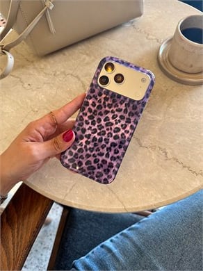Leopar Desen Hologram İPhone Telefon Kılıfı Mor
